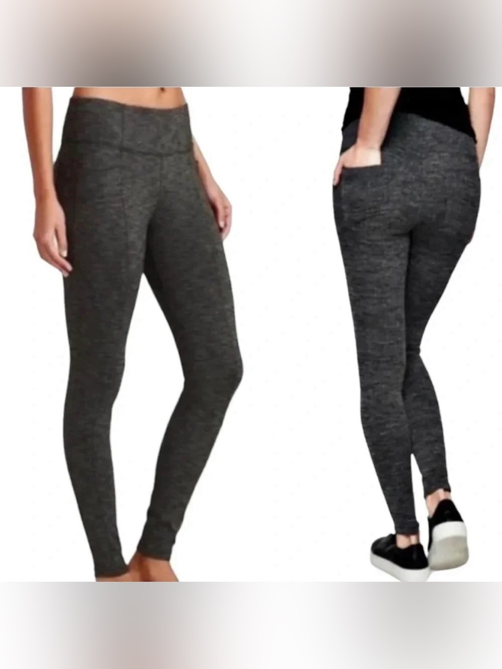 Athleta Dark Heather Gray Herringbone Knit Leggings